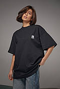 Бавовняна футболка з вишитим написом Ami Paris — чорний колір, M (є розміри)