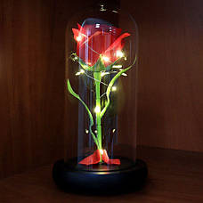 Троянда в колбі 20см з LED підсвічуванням, Червона / Нічник троянда в скляній колбі / Романтичний подарунок нічник, фото 2