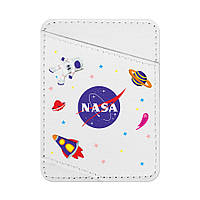 Визитница WAUDOG Design с рисунком "NASA", премиум кожа (ширина 70 мм, длина 95 мм) белый