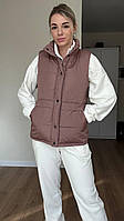 Стильная женская теплая жилетка с карманами без капюшона Мокко, 46-48