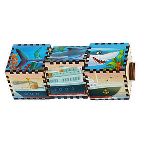 Дерев'яні кубики "Водний світ" Ubumblebees (ПСД179) PSD179 обертаються, Toyman