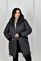 Женская полноценная зимняя теплая полная куртка размер 60-62 цвет графит