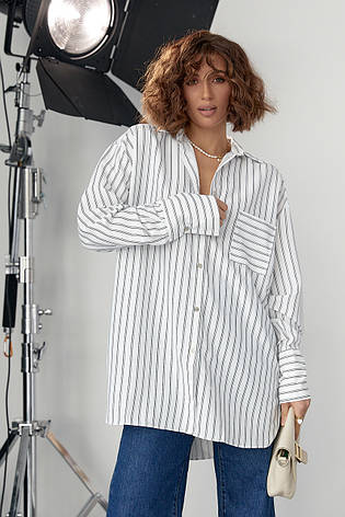 Подовжена сорочка oversize в смужку — білий колір, M (є розміри), фото 2