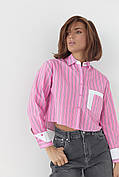 Укорочена сорочка в смужку з двома кишенями — рожевий колір, M (є розміри)