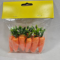 Пасхальный декор блестящая искусственная морковка с зеленью 5см,1уп 10шт