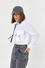 Укорочена жіноча сорочка з накладною кишенею — білий колір, L (є розміри), фото 3