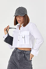 Укорочена жіноча сорочка з накладною кишенею — білий колір, L (є розміри), фото 2