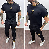 Мужской спортивный костюм Versace штаны+футболка черный