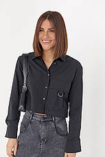 Укорочена жіноча сорочка з накладною кишенею — чорний колір, L (є розміри), фото 3