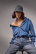 Джинсова сорочка жіноча на ґудзиках — синій колір, L (є розміри)