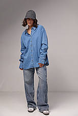 Джинсова сорочка жіноча на ґудзиках — синій колір, M (є розміри), фото 3