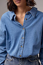 Джинсова сорочка жіноча на ґудзиках — синій колір, M (є розміри), фото 2