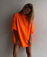 Яркая оранжевая футболка оверсайз S-XL