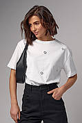 Вільна жіноча футболка з сердечками — білий колір, S (є розміри)