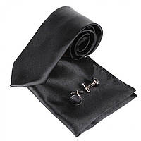Мужской набор (галстук,платок,запонки) 146х8 см Gofin Черный (2000001497616)