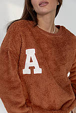 Жіночий хутряний світшот з буквою А — коричневий колір, L (є розміри), фото 2