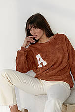 Жіночий хутряний світшот з буквою А — коричневий колір, L (є розміри), фото 3