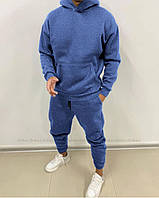Чоловічий стильний однотонний спортивний костюм кофта з капюшоном синій 50-52