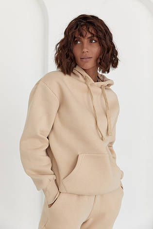 Жіноче тепле худі з кишенею спереду — бежевий колір, L/XL (є розміри), фото 2