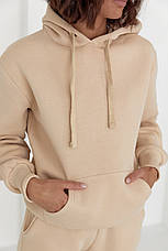 Жіноче тепле худі з кишенею спереду — бежевий колір, L/XL (є розміри), фото 2