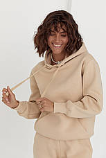 Жіноче тепле худі з кишенею спереду — бежевий колір, L/XL (є розміри), фото 3