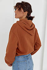 Укорочене жіноче худі на блискавці — коричневий колір, L (є розміри), фото 2