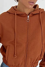 Укорочене жіноче худі на блискавці — коричневий колір, L (є розміри), фото 2