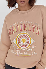 Трикотажний світшот на флісі з написом Brooklyn — бежевий колір, L (є розміри), фото 2