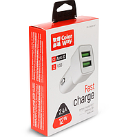 Автомобільний зарядний пристрій для ColorWay CW-CHA009-WT 2 USB 2,4 A 12 W білий