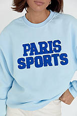 Теплий світшот на флісі з написом Paris Sports — блакитний колір, S (є розміри), фото 2