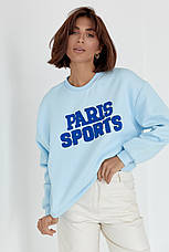 Теплий світшот на флісі з написом Paris Sports — блакитний колір, S (є розміри), фото 3
