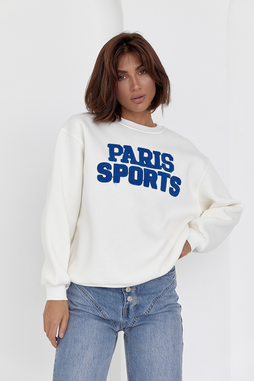Теплий світшот на флісі з написом Paris Sports — молочний колір, M (є розміри)