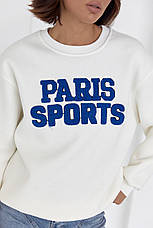 Теплий світшот на флісі з написом Paris Sports — молочний колір, M (є розміри), фото 2
