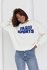Теплий світшот на флісі з написом Paris Sports — молочний колір, M (є розміри), фото 3