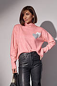 В'язаний светр із двома сердечками — рожевий колір, L (є розміри)