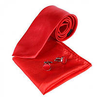 Мужской набор (галстук,платок,запонки) 146х8 см Gofin Красный (2000001497623)