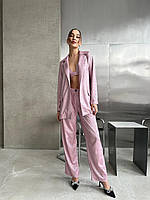 Нарядный блестящий розовый костюм-тройка пиджак топ брюки (ткань осыпается)