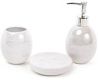 Набор аксессуаров Bright "Nacre" для ванной комнаты 3 предмета, керамика Ø11х2,5 см, Ø8х9,2 см, Ø8х16,5 см