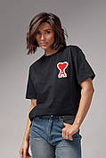 Трикотажна футболка з нашивкою Ami — чорний колір, L (є розміри)