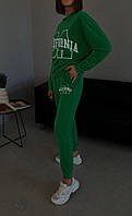 Женский трикотажный двухцветный костюм с накатом без капюшона Зеленый, S-M