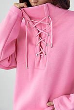 Теплий світшот зі шнурівкою на горловині — рожевий колір, M (є розміри), фото 2