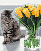 Картина по номерам Котик с тюльпанами 40x50 см Brushme Разноцветный (2000002774761)