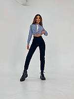 Модные серые женские джинсы мом с завышенной талией, базовые повседневные укороченные момы для девушек Черный, 34