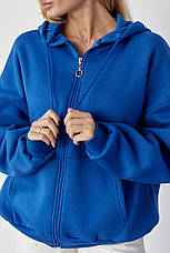 Тепле жіноче худі на блискавці з капюшоном — синій колір, L (є розміри), фото 2