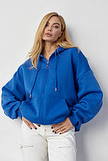 Тепле жіноче худі на блискавці з капюшоном — синій колір, L (є розміри), фото 3