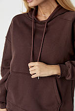 Утеплене жіноче худі з кишенею-кенгуру — коричневий колір, L (є розміри), фото 2