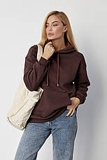 Утеплене жіноче худі з кишенею-кенгуру — коричневий колір, L (є розміри), фото 3