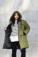 Жіноче демісезонне куртка-пальто з капюшоном вище колін.