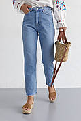 Жіночі джинси МОМ із завищеною талією — блакитний колір, 34р (є розміри)