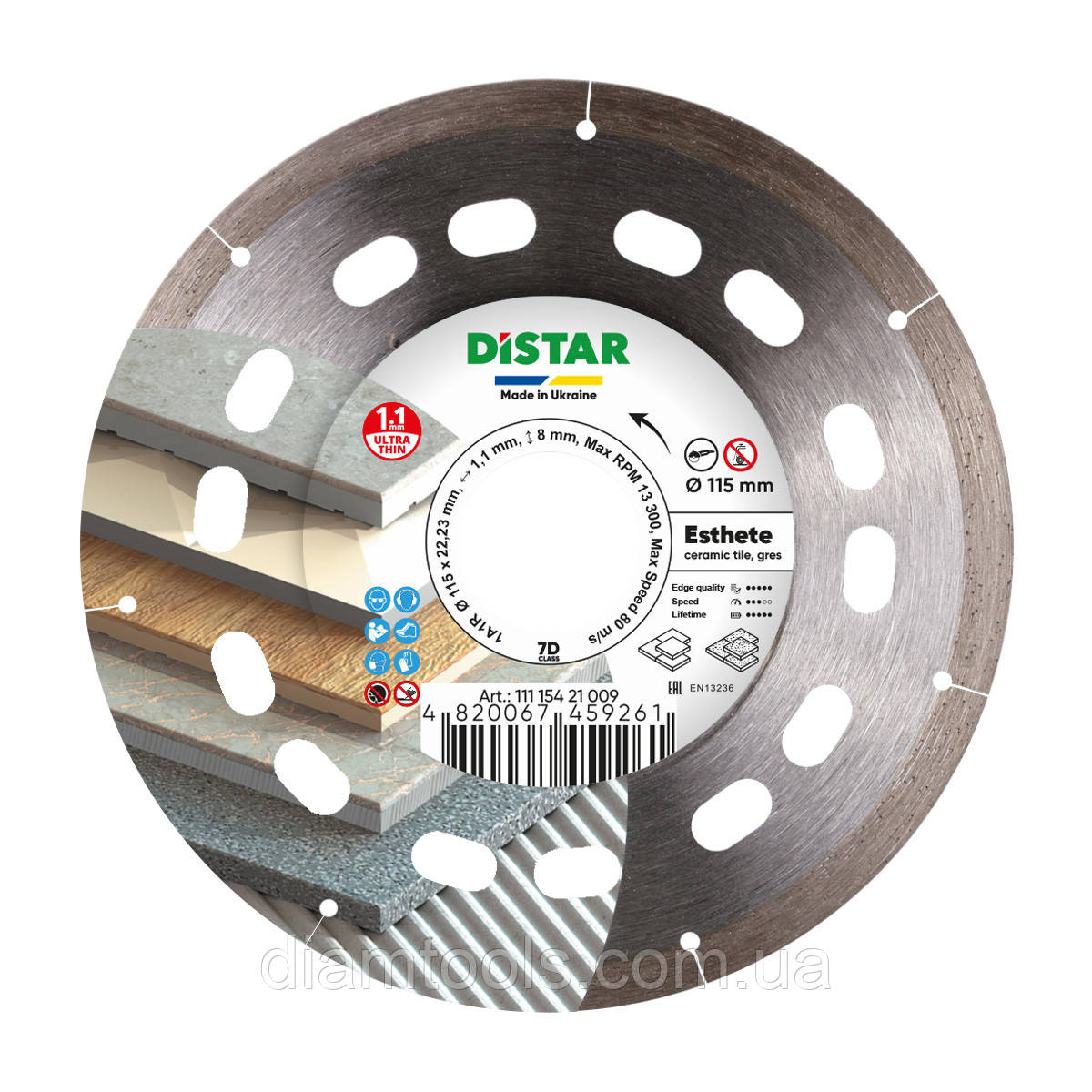 Круг алмазний відрізний по кераміці Distar Esthete 115x1.1x8x22.23